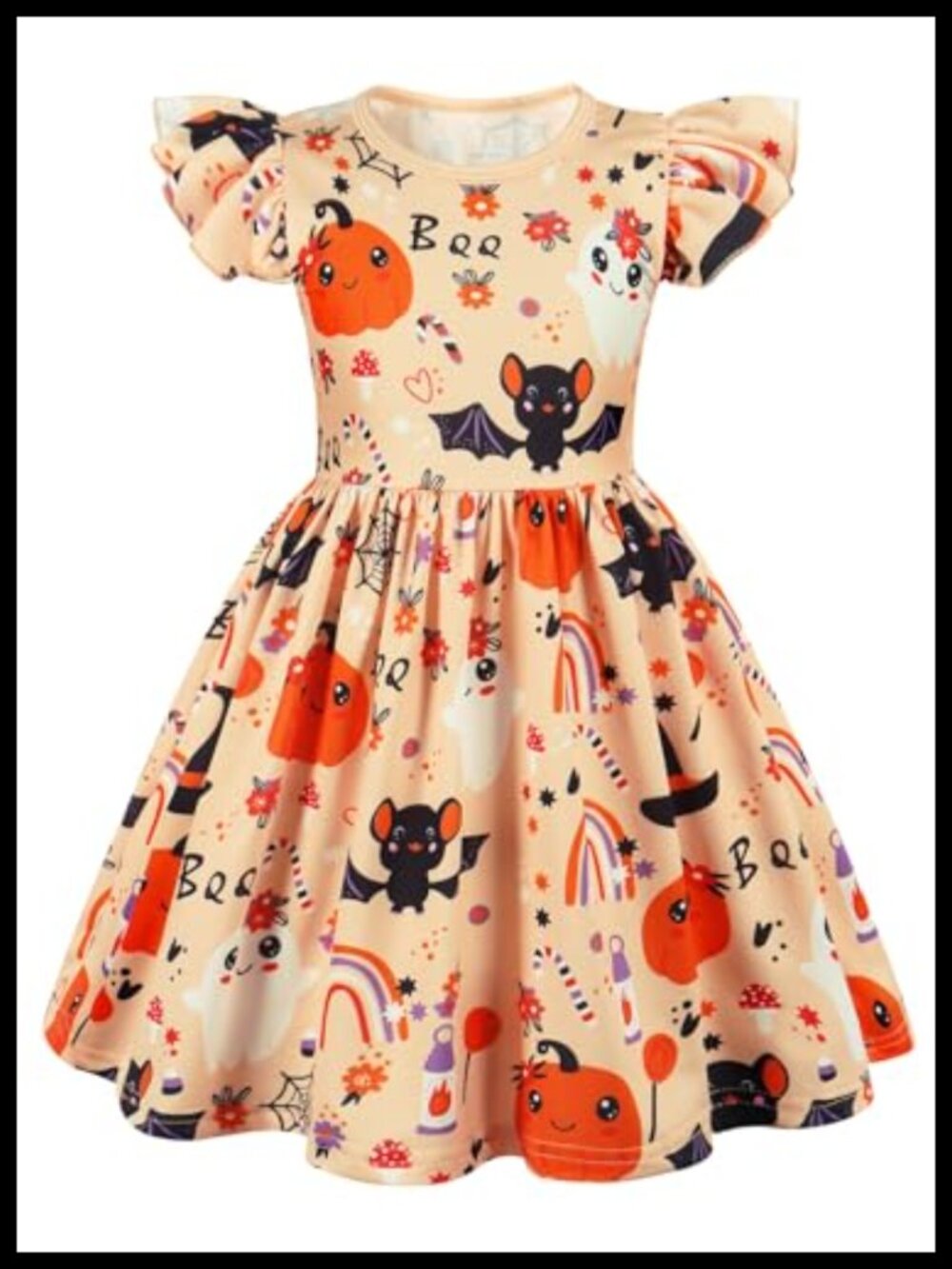 Girls Halloween A-Line Midi Dress Flutter Sleeve Polyester Spandex